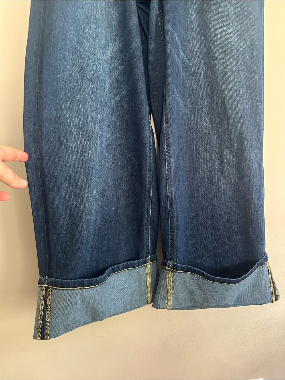 HALARA Flex High Waisted Wide Leg Rolled Hem Jeans- Knit Denim, Small Petite - Picture 8 of 12